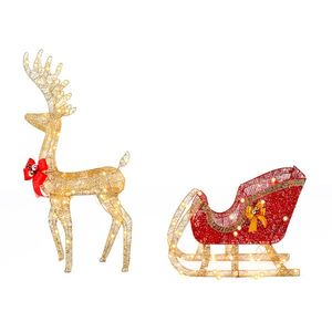 Decorazione da Giardino Cervo Dorato con Slitta, 74*20*120cm, 30.00V 3.60W, Struttura in Ferro, Filo di Cotone, Polvere di Cipolla Verde - Product Image 2