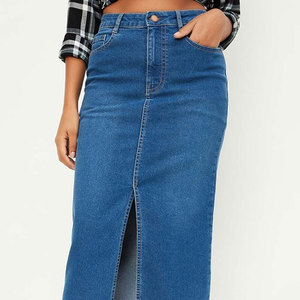 Fashionable Top Trendy Winter Casual Regular Fit Midi Denim Skirts for Women with Custom Printed Logo on Waist A-Line - Product Image 4