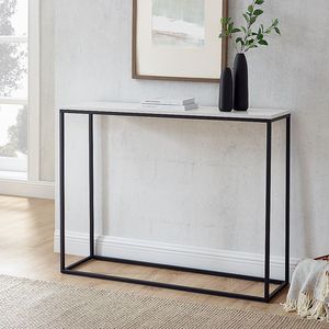 Decorative Entryway Metal <b>Console</b> <b>Table</b> Featuring Transparent Glass <b>Top</b> Premium Accent Furniture For Modern Home Spaces - Product Image 1