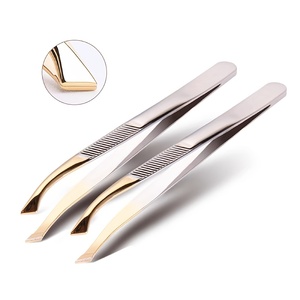 Curved Slanted Tip Gold-Plated Eyebrow Tweezers Luxury Precision Hair <b>Removal</b> <b>Tool</b> Durable Stainless Steel - Product Image 1