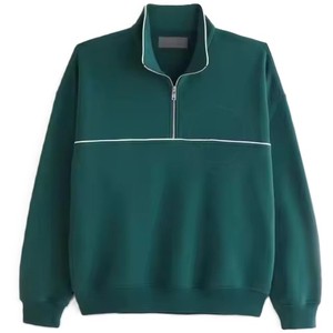 Nouveautés : Sweat-shirt décontracté pour homme, hiver, col zippé, 100 % coton molletonné, coupe oversize, couleur unie, avec impression numérique - Product Image 5
