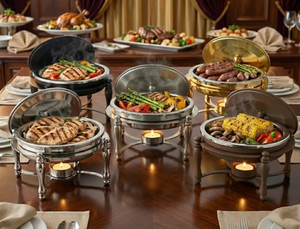 Set of 5 Customized Stainless Steel Buffet Catering Chafing Dish Collection Premium Banquet <b>Food</b> <b>Server</b> Majlis Arabic Design - Product Image 2