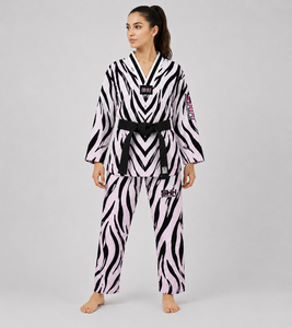 Kimono de BJJ pour femmes, imprimé zèbre rose et noir, polyester, uniforme d'arts martiaux, coupe régulière, taille adulte - Product Image 2
