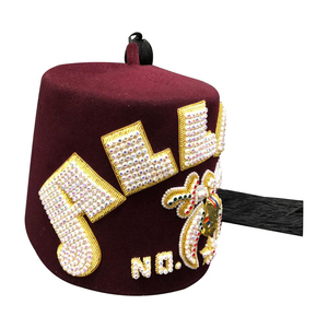 Sombrero Fez Marrón al por Mayor con Pedrería Blanca, Accesorio de Regalia Masónica - Product Image 3