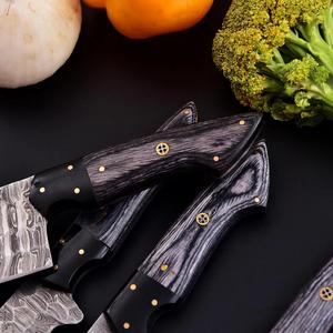 Hand Forged Five-Piece Damascus Steel Chef Knife Set Pakka Wood Handles Durable Sharp Blades Full Tang Construction Leather Bag - Product Image 3