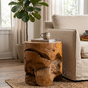 Ensemble de table en racine de teck rustique de luxe artisanal, tabourets en bois naturel, meubles de salon, villas, cafés, non pliable - Product Image 6