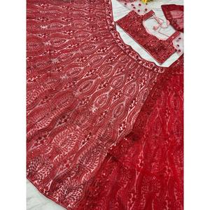 Heera Creation Designer, tendance, le plus beau lehenga choli rouge brodé au fil, taille 2XL, 1,5g - Product Image 3