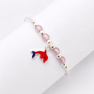 925 Sterling Silver Dolphin Charm <b>Bracelet</b> with Pink Crystal Beads High Polish <b>Cute</b> Girls Jewelry Gift Daily Wear Party Style - Product Image 2