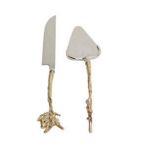 Servidores de queso y cuchillo Asas de rama de oro Juego de cubiertos hechos a mano de acero inoxidable de alta venta Hecho en India Mayorista de productos - Product Image 1