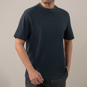 Camisetas de Manga Corta para Hombre Hechas en Pakistán, Personalizadas, de Algodón Tejido, Color Azul Marino Texturizado, Estilo Moderno para el Verano - Product Image 1