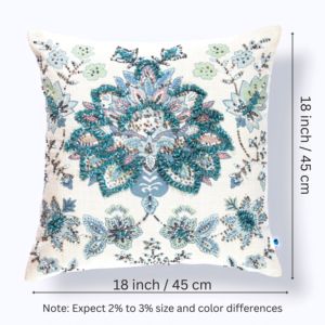 Decorative Throw <b>Pillow</b> Cover Soft Cotton Embroidered Cushion Cover Couch <b>Sofa</b> Living Room Pillowcase 18 X 18 Blue Meadow - Product Image 4