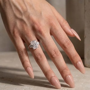 Trendy Design 925 Sterling Silver Three Stone 5.0Ct Radiant Cut Engagement <b>Ring</b> Fine Moissanite Diamond <b>Ring</b> from <b>Indian</b> Seller - Product Image 2