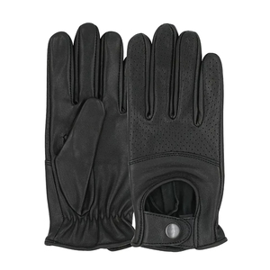 Gants de conduite unisexes en cuir de chèvre noir, respirants, style doigts entiers avec fermeture à bouton-pression pour hommes et femmes - Product Image 5