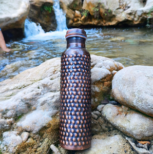 Sleek Blackened Patina Studded Pure <b>Copper</b> Hydration Vessel With <b>Screw</b> Cap Drinkware For Home Travel And Party Use - Product Image 3