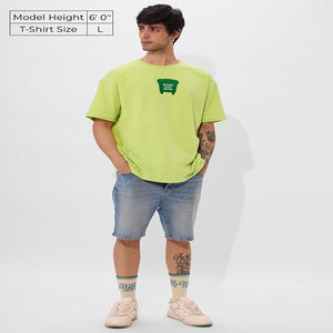 T-shirt décontracté pour homme en coton 100% personnalisable, coupe ample, col rond, manches courtes, couleur vert lime, séchage rapide - Product Image 2