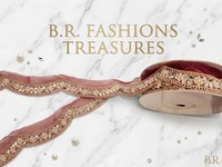 B.R. Accessoires de couture décoratifs ethniques pour sari et lehenga, avec perles, dentelle marron, motif floral miroir, pour vêtements de mariage