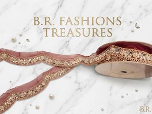 Pearl <b>Beaded</b> Brown Lace Trim <b>Mirror</b> Floral Design Ethnic Saree Lehenga Wedding Bags Apparel Sewing Decorative Project Rajasthan - Product Image 2