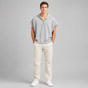 Mens Hooded <b>Poncho</b> Shirt Quarter Zip Oversized Short Sleeve Pullover Casual Streetwear Top - Product Image 1