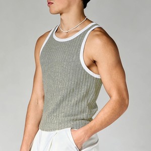 Débardeur côtelé gris sans manches pour homme, col rond, 100 % coton, couleur unie, tricoté, vente en gros, haute qualité, tenue décontractée - Product Image 1