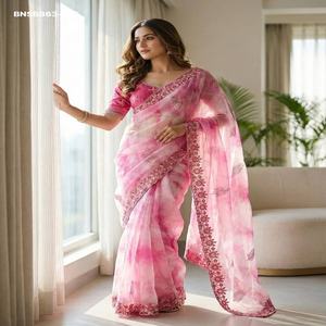 Collection de Sarees et Blouses en Chiffon Fantaisie avec Imprimé Prisme et Broderies – Nouvelle Collection Élégante et Tendance – Saree Love - Product Image 1