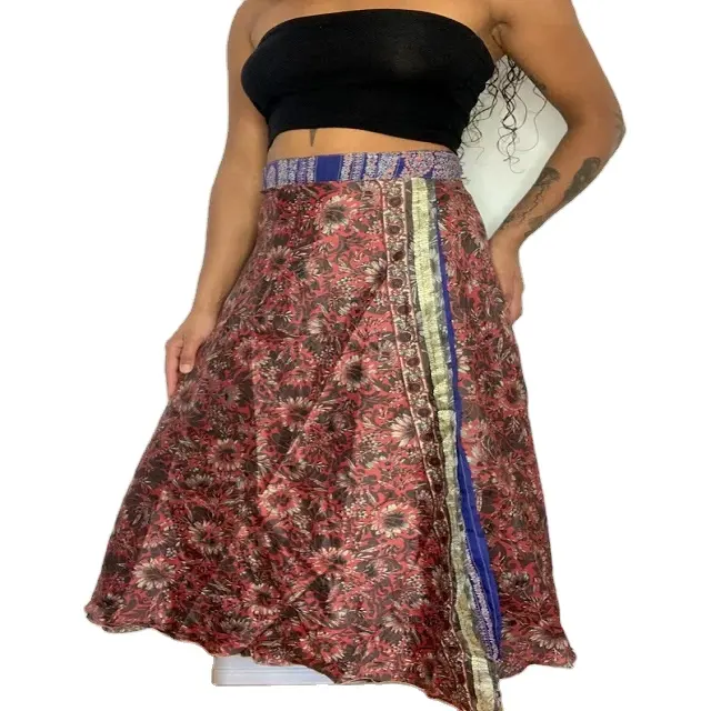 Оптовая продажа, индийская шелковая длинная юбка-макси, богемные юбки в стиле хиппи, шелковые сари, юбки для продажи