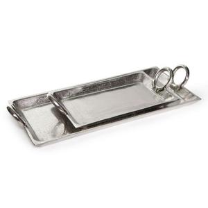 Plateaux décoratifs en aluminium, ensembles de plateaux à biscuits et plats avec poignées, finition argentée, artisanat en métal, plateaux de style américain - Product Image 1