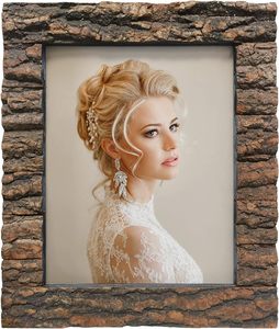 Rustic Wood Picture <b>Frame</b> <b>with</b> Real Bark Solid Wood High Definition Glass,Tabletop or Wall <b>Mounting</b> for Farmhouse Decor - Product Image 4