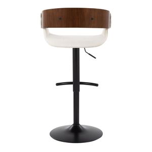 Sgabello da Bar Elisa Stile Mid-Century Moderno, Regolabile e Girevole, in Metallo Nero e Legno di Noce, con Seduta in Tessuto Crema e Poggiapiedi a T Arrotondato - Product Image 5