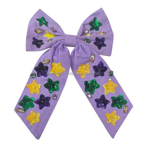 Lazo de alegría multicolor personalizado con apliques de estrella de lentejuelas, coleta elástica para niñas, soporte de cinta para el pelo, accesorio de fiesta para niños, satén - Product Image 1