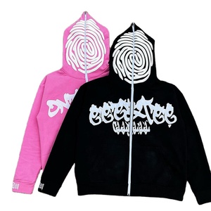 Sudadera con capucha y cremallera de cara completa con estampado de puff y logotipo bordado ropa de calle hip hop de fabricante personalizado para hombre - Product Image 1