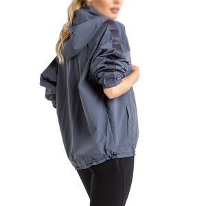 <b>Women's</b> Windproof Full Zip Stand Collar <b>Jacket</b> Solid Color <b>Utility</b> Style Drawstring Hem Regular Length Woven Polyester Material - Product Image 2