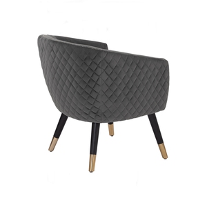 Sillón moderno Arctus de tela gris tapizado con patas de roble malayo negro y dorado para área de espera de hotel. - Product Image 3