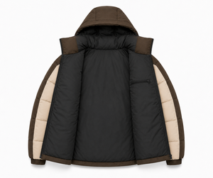 Wholesale Color <b>Block</b> Puffer Jacket Modern Winter Wear Insulated Hood Custom <b>Rubber</b> Patch Service Front Zipper Elasticated Cuffs - Product Image 5