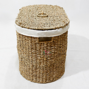 Handmade Plastic Eco-friendly Rustic Round Laundry <b>Hamper</b> <b>Basket</b> with Removable Liner and Lid - Product Image 2