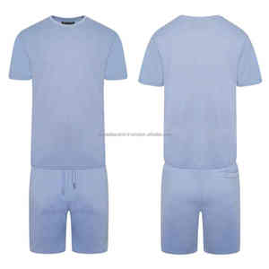 Camiseta y pantalones cortos de punto transpirables de conjunto doble informal de verano para hombre personalizado con patrón sólido y diseño de logotipo personalizado - Product Image 1