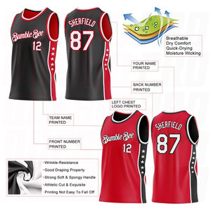 Conjunto de Uniforme de Baloncesto Sublimado Personalizado de Doble Cara con Estrella en Negro, Blanco y Rojo, Camiseta y Pantalones Cortos de Baloncesto Personalizados - Product Image 4