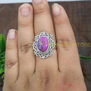 Bague Statement en Argent Sterling 925 avec Turquoise et Cuivre Violet, Design Fait Main, Bague en Pierre Précieuse, Bijou Bohème Turquoise, Cadeau pour Elle - Product Image 4