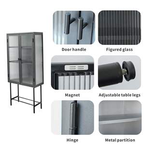 Armoire de rangement moderne en verre mat pour salon avec étagères réglables, options multicolores - Product Image 4