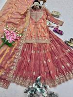 Lehenga Choli Rosa Bordado con Dupatta, Vestido Tradicional Indio Pakistaní para Bodas y Fiestas