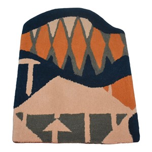 Tapis moderne en laine tufté à la main, motif géométrique abstrait irrégulier, orange terre cuite, bleu marine, pêche, beige, à poils coupés - Product Image 2