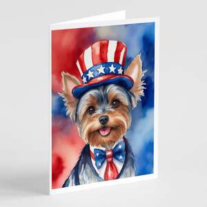 Yorkshire Terrier patriotique américain lunatique A7 taille 5x7 cartes vierges Pack 8 avec enveloppes pour les salutations - Product Image 1