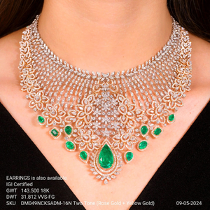 Collar de Oro de 18k en Dos Tonos con Esmeralda y Diamante Cultivado en Laboratorio, Certificado IGI, Gema Verde, Gargantilla Nupcial, Joyería Fina para Mujer - Product Image 1