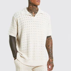 Chemises d'été décontractées surdimensionnées pour hommes, à manches courtes, boutonnées sur le devant, avec impression brodée personnalisée, en coton tricoté 100% uni - Product Image 2