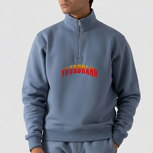 เสื้อสเวตเชิ้ตโอเวอร์ไซส์ผ้าฟลีซหนานุ่มแบบ OEM คอซิปครึ่งตัว ทรงหลวม ไหล่ตก 2 สี พร้อมฮู้ด แต่งลายปัก สไตล์ฮิปฮอป สำหรับผู้ชาย เหมาะสำหรับฤดูหนาว - Product Image 1