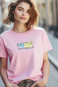 ONETEN APPARELS Camiseta Rosa de Cuello Alto para Mujer, Manga Corta, Corte Regular, Informal, de Lona Impermeable y Poliéster, para Todas las Temporadas - Product Image 1