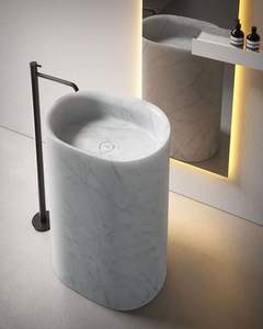 Lavabo de Pedestal de Mármol de Diseño Moderno para Encimera, con Escurridor, para Hotel y Almacén - Product Image 1