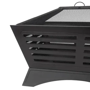 Brasero carré en acier pour bois avec écran anti-étincelles et pioche pour chauffage extérieur de jardin et patio - Product Image 3