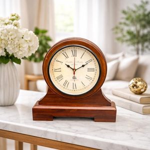 Custom Wooden <b>Table</b> <b>Clock</b> for Home Office 11 Inches Art Deco Design Round Shape Silent Quartz Movement Battery Powered - Product Image 2