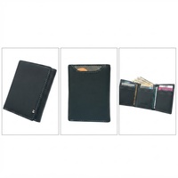 [Altamente Recomendado] Cartera Castello de Cuero Vacuno Genuino, Cierre Abierto, Forro de Poliéster, Unisex, Triple Pliegue, Negra