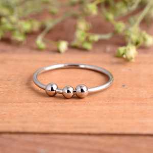 SHYAM JEWELRS Adjustable 925 Sterling Silver Luxury Anxiety <b>Ring</b> 3 Rotating Beads Handmade Fidget <b>Spinner</b> <b>Ring</b> Stress Relief - Product Image 4